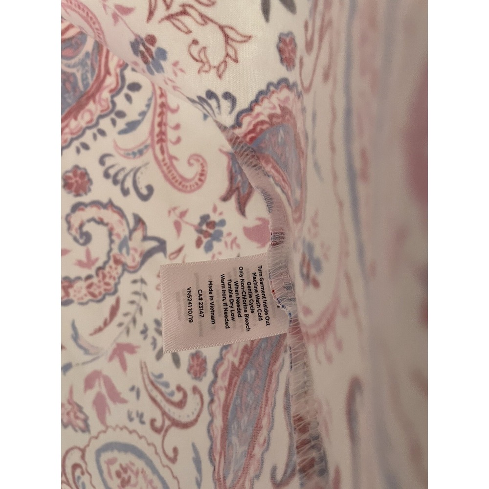 Talbots Womens Paisley Floral Blouse Top Short Sleeve White Red Blue PL LP NWT - Picture 7 of 8